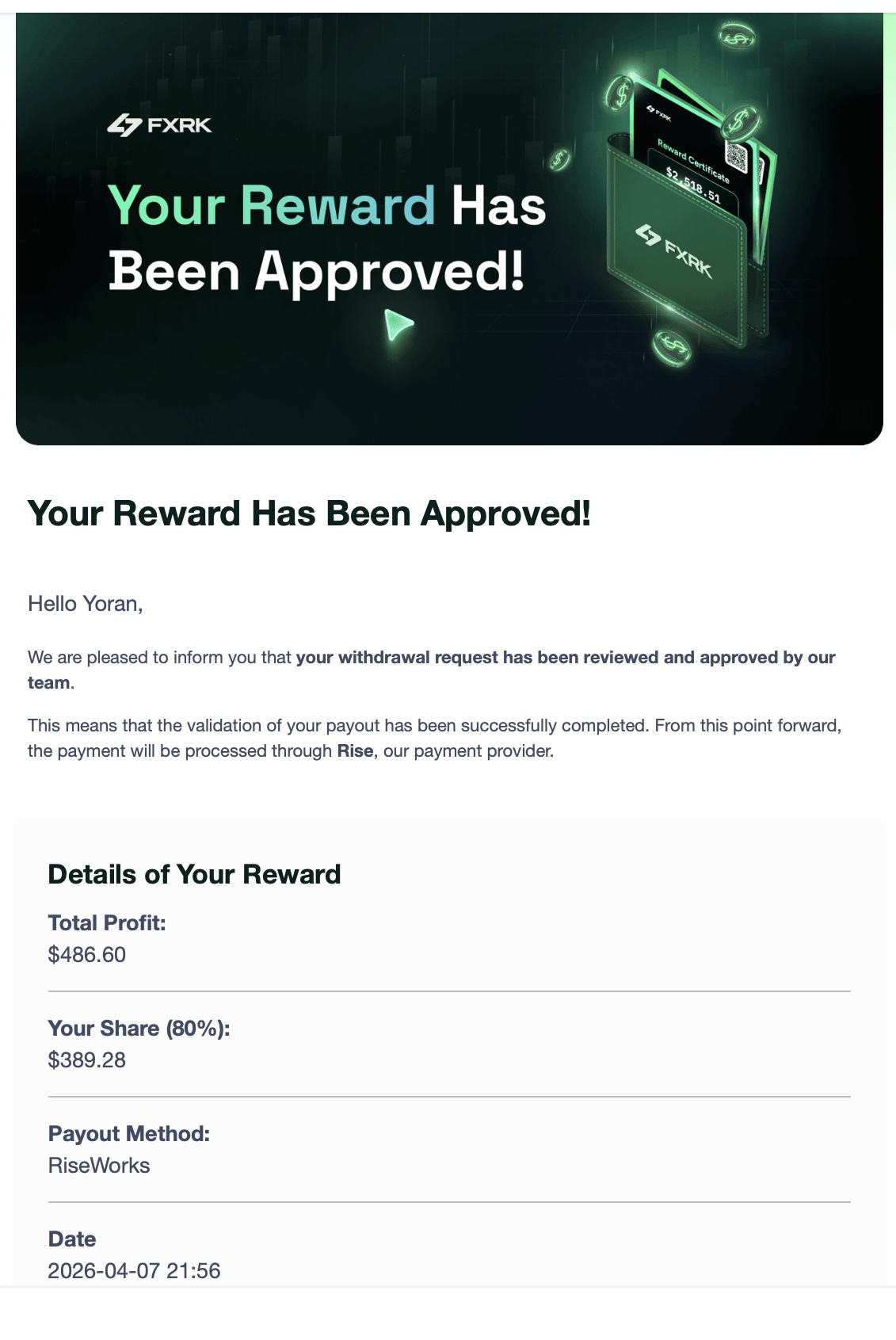 Verified prop firm payout proof 8